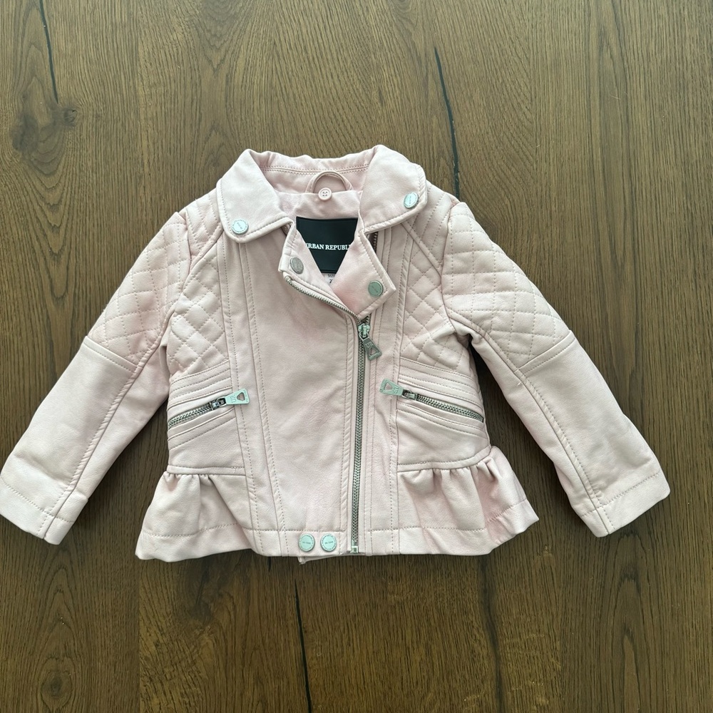 Urban Republic Light Pink Biker Faux Leather Jacket for Girls, Size 2T